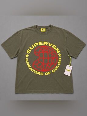 SUPERVSN 'Creators of Color' Olive Graphic Tee with Yellow & Red Print